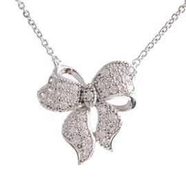 VINGTAINE Ribbon Cubic Zirconia Necklace, Slide Adjuster, Slide Chain, C2-27A-S, Silver Color, Stone Silver Brass