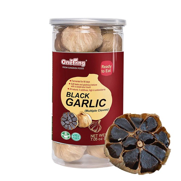 ONETANG Black Garlic Natural Fermented Black Garlic Multiple Cloves 90 Days Ready to Eat Salad High in Antioxidants 7.05 oz( 200G)