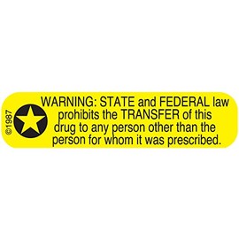 Pharmex 1-337 "Warning State and" Permanent Paper Label, 1 9/16" x 3/8", Yellow, Pack of 1000