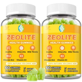 （2 Packs Zeolite Gummies for Adults, Pure Zeolite Clinoptilolite, Chlorella, Milk Thistle & Vitamins-Heavy Metal, Focus, Gut & Immune Support, Vegan, Sugar Free, Apple Flavor, 120 Count