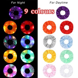 Pack of 9 Luminous Hair Bands, Luminous Hair Bands, LED Hair Accessories with 3 Light Modes, Neon Hair Scrunchie, Luminous Hair Accessories for Carnival, New Year Party