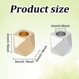 GOMAKERER 60PCS 2 Colors Brass Faceted Ethnic Spacers, Real 24k Gold & 925 Sterling Silver Plated Cornerless Cube Beads Metal Big-Hole Diamond Cut Beads for Jewelry Findings, 2mm Hole