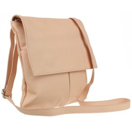 Girly Handbags Double Pocket Italian Genuine Leather Messenger Bag Crossbody Shoulder Bag- Pinky Nude