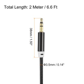 MECCANIXITY Aux Cable 3.5mm Male to Male Nylon Braided Cord 6.6Ft 3 Pole Stereo Sound Auxiliary Cable Black for Earphones, Smart Phones, Home/Car Stereos, Speakers, Computers