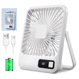 KAMISAFE Desk Fan Battery Operated Fan, USB Rechargeable Desktop Fans Small Quiet 180° Foldable Portable Fan for Office Bedroom Travel Outdoor, 5 Speeds Adjustable, LED Power Display