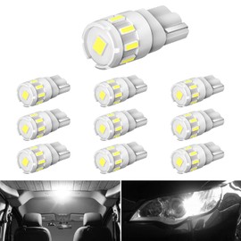 BORDAN T10 LED Explosive Light, White, Built-in Canceller, Short Circuit Protection, Vehicle Inspection Compatible, Non-Polarity, 10 SMD 12V 1.2W, 10 Pack, Room Lamp, Position, License Lamp, License Lamp, Meter Lamp