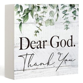 Dear God Thank You Wooden Box Sign Jesus Thank You Sign, Christian Religious Sign for Home Office Desk Decor, Farmhouse Shelf Living Room Decor, Bible Verse Jesus Thank You Decor Gifts for Women Men