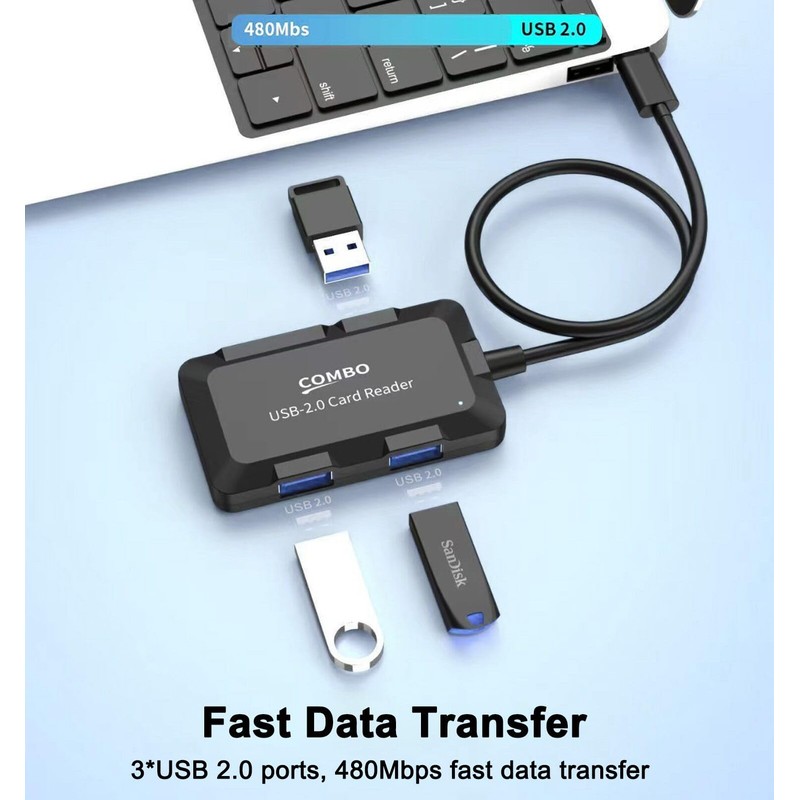 5 in 1 USB Hub with SD/TF Card Reader, USB