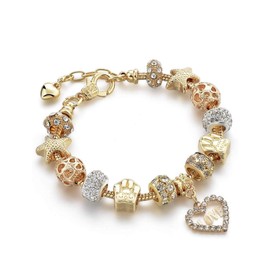 CROWNBOX Heart Love Charm Bracelet Gift for Women and Girls (Crystal-Heart)