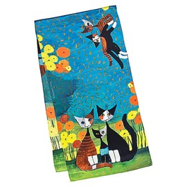 VON LILIENFELD Rosina Wachtmeister: All Together Cat Art Motif Scarf 100% Silk Scarf Silk Scarf Edges Hand Rolled 172 x 42 cm