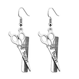 Royal Swan Antique Silver Stylist Scissors & Comb Earrings on Sterling Silver Hooks