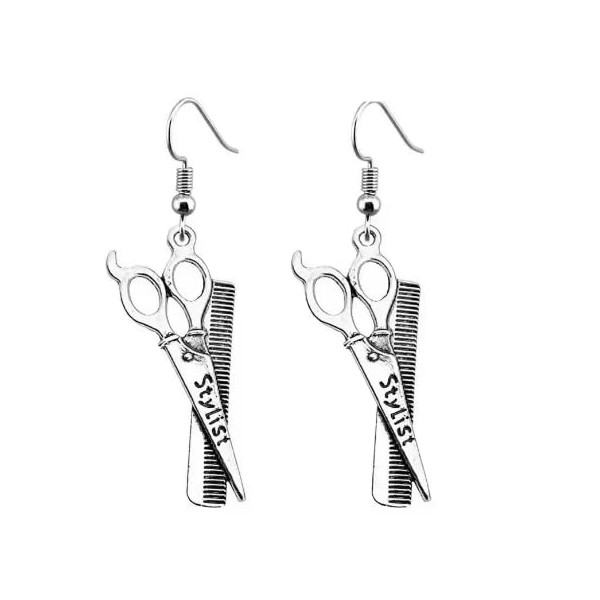 Royal Swan Antique Silver Stylist Scissors & Comb Earrings on