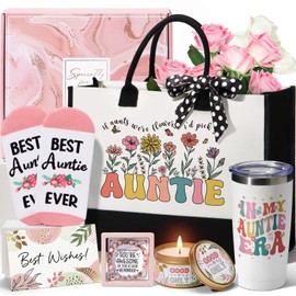 Aunt Gifts for Auntie from Niece Nephew, Aunt Christmas Gifts for Auntie, Best Aunt Ever Gifts Unique Aunt Birthday Gifts Basket for Auntie, Christmas Gifts for Auntie Women w/Canvas Tote Bag Tumbler