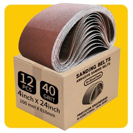 4 x 24 Inch 40 Grit Sanding Belt | Premium Aluminum Oxide Sanding Belt | Premium Sander Sandpaper – 12 Pack