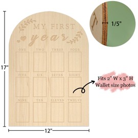 hongpar My First Year Photo Display Wood Board Baby's First Year Photo Frame Milestone Board 12 Months Baby Picture Frame 1st Birthday Nursery Decorations for Boy Girl Baby Keepsake Gift for Mom