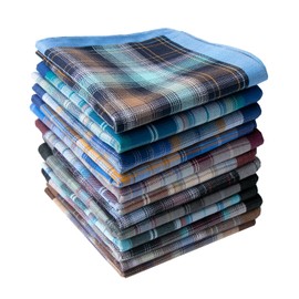Mens Handkerchief 100% Soft Cotton Handkerchief Classic Plaid Pocket Squares Assort 6PCS