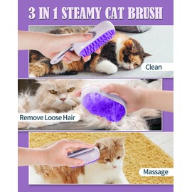 Frelara Cat Steam Brush for Shedding - 3 in 1 Steam Cat Brush for Grooming and Massage - Adjustable Cat Brush with Steam for Dogs, Removing Tangled and Loose Hair (Purple)