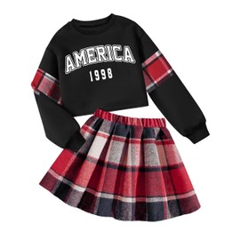NECIOUS Girls Clothes 2 Piece Girls Fall Outfits Winter Warm Long Sleeve Tops Plaid Skirt Dress Teen Girl Clothing Size 13-14 Christmas Outfit