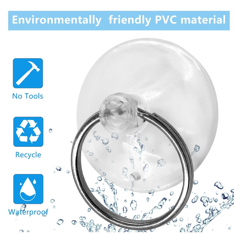 Piutouyar 12Pcs Suction Cup with Ring 1.2"/30mm Clear Key Ring