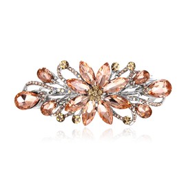 EVER FAITH Bridal Rhinestone Flower Hair Barrette Clip, Gorgeous Marquise-Shaped Waterdrop Crystal Hair Accessories for Women Champagne Silver-Tone