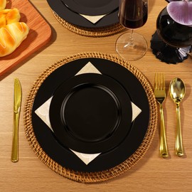 ROCOHANTI 200 PCS Black Plastic Plates, Plastic Disposable Plates Include 100 Dinner Plate and 100 Dessert Plate Perfect for Holiday, Birthday, Wedding & Party