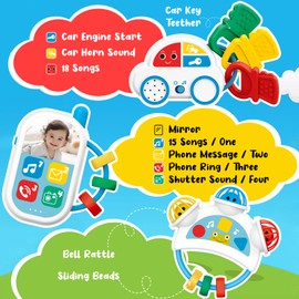 YGJT Baby Sensory Toys 0-6 Month, Baby Musical Rattle Teething Toys 3-6 Month, Early Educational Activity Travel Learning Toy 6-12 Months, Montessori Newborn Shower Gifts for 1 2 3 Year Old Boys Girls