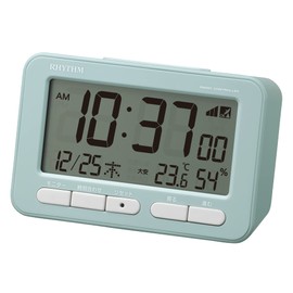 RHYTHM D234 8RZ234SR04 Alarm Clock, Radio Clock, Electronic Sound, Alarm (with Snooze), Thermometer, Hygrometer, Calendar, Blue, 3.1 x 4.7 x 2.1 inches (7.8 x 12 x 5.4 cm), Fit Wave