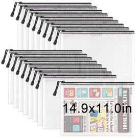Umriox Zipper Mesh Document Pouch, 14.9x11.0 in (Black, 18 Packs), Clear Zipper Pouches, Waterproof Travel Pouch for School Supplies, Puzzles, Board Games & Craft Projects