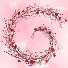 Valentines Day Garland for Mantel, 6FT Spring Garland & Valentines Day Centerpiece for Table, Red Pink Heart Garland and Berry Garland for Wedding Party Valentine's Day Decorations.