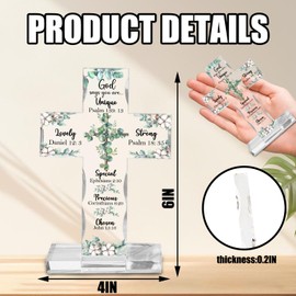 Christian Religious Gifts for Women, Inspirational Bible Verse Quotes Acrylic Cross, Encouragement Presents for Sister Mom Friend, Home Office Desk Decor Plaques Eucalyptus