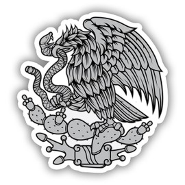 Black Diamond Art - Mexican Flag Coat of Arms Sticker - Black and White Vinyl Decal Mexico Eagle (6" x 6")