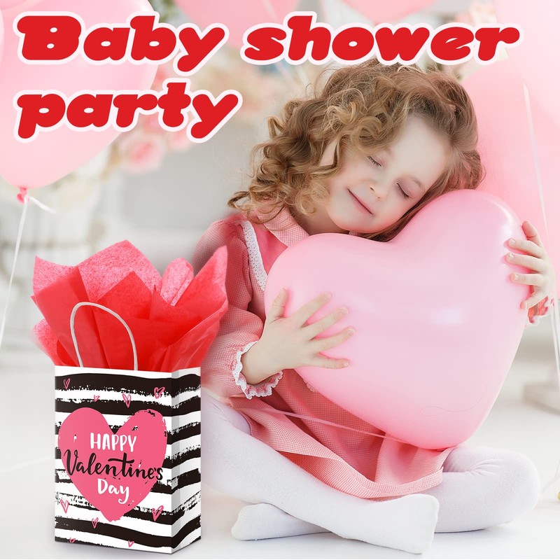 24 Pcs Valentines Day Gift Bag Valentines Kraft Paper Bags