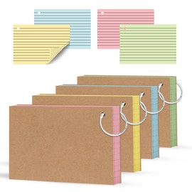 A6 Flash Cards 160Pcs Revision Cards Double Sided Record Cards with Metal Binder Ring Assorted Colours Index Cards Lined for School Learning Office Work