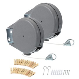 uxcell 39ft Retractable Clothesline Outdoor Indoor, Heavy Duty PVC Clothes Line Retracting Laundry Line with 12 Pcs Clothespins for Wet Dry Clothing, Gray