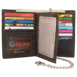 RFID Blocking Mens Hipster Multi-Card Holder Bifold Vintage Leather Chain Biker Wallet for Men (Logo Brown With Chain)