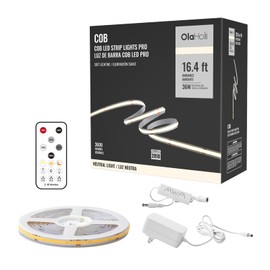 Olaholii 16.4ft COB Led Strip Light with Remote, 4000K Dimmable Bright Led COB Strip Light, White Continuous Led Strip Light for Mirror, Stair, Cabinet, Room