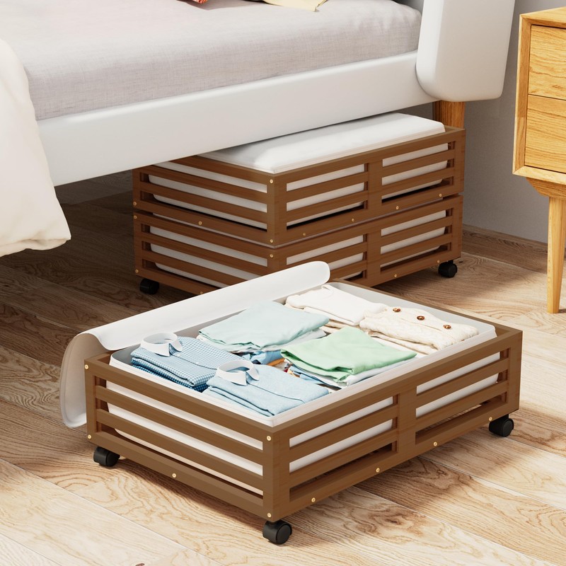Wisuce Bamboo Under Bed Storage Containers- Underbed Organizer with Wheels