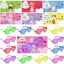 SNMEIKUN 30 Pack Valentines Day Gifts for Kids, Valentines Day Cards for Kids with Plastic Heart Shutter Shaped Glasses Valentine School Classroom Prizes Exchange Gifts Party Favors Supplies