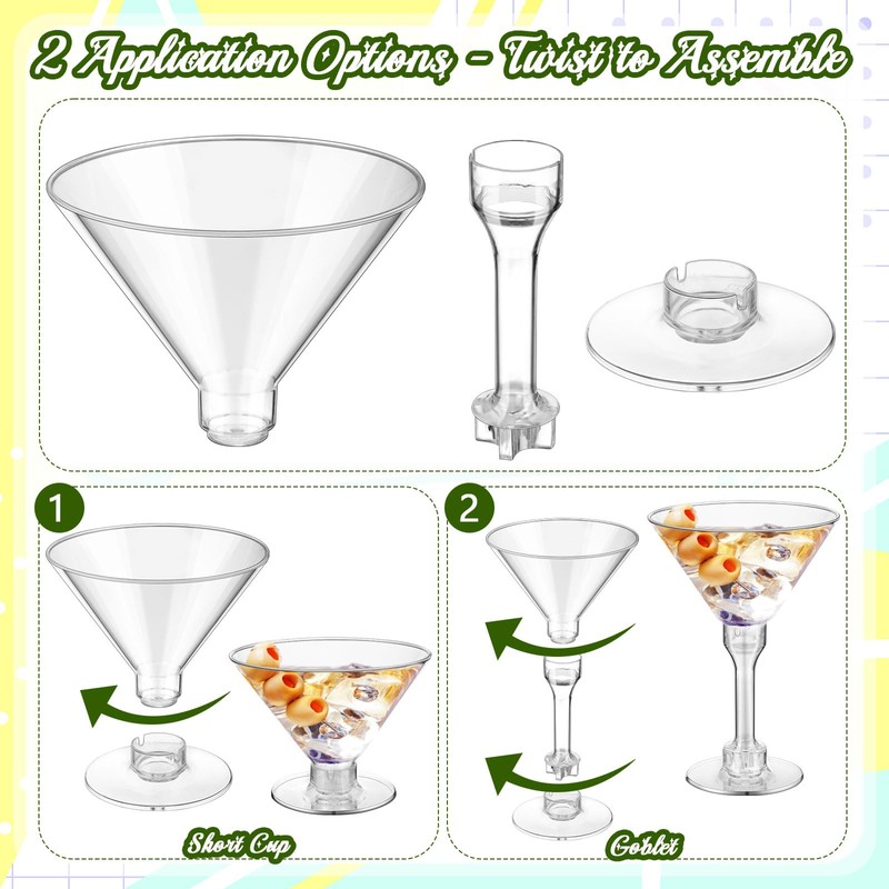 Rtteri 36 Pcs Sage Green Plastic Martini Glasses with Ribbon