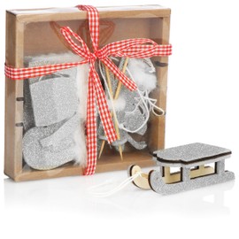 com-four® Christmas tree decoration, wooden pendant set, Christmas tree decoration for decorating the Christmas tree, Customisable