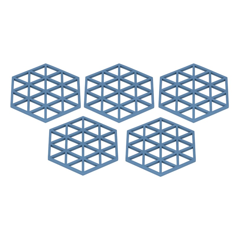 5pcs Table Mats Geometric Hex Shape Hollow Silicone Blue Insulation