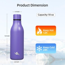 Konokyo Insulated Water Bottle with Strap,18 oz Double Wall Stainless Steel Vacuum Bottles Metal Water Flask,Purple