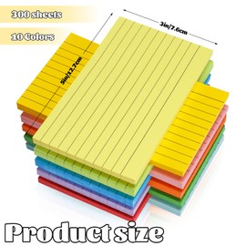 Tecmisse 300 PCS Colored Index Cards, 3x5 Inches Flash Cards, Heavy Note Cards, Study Cards for School, Learning, Memo Scratch Pad, 10 Colors (Ruled)