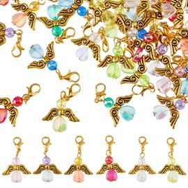 SUPERFINDINGS 36Pcs 9 Colors Acrylic Dangle Charms Clip on Charms with Zinc Alloy Lobster Claw Clasps Angel Wing Charm Heart Beads Pendant Decorations Fairy Dangle Pendants for Jewelry Making Earring