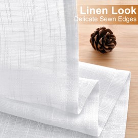 DWCN White Panel Curtains, Linen Look Curtains, Semi-Transparent Curtains, Short, 1 Piece, H 45 x W 90 cm, Modern Window Curtains for Kitchen Curtains, Caravan, Cabinet Curtain, Living Room, Bistro