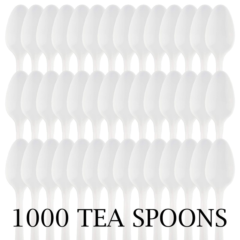 PLASTICPRO Cutlery Plastic Teaspoons Medium Weight Disposable Silverware White (1000