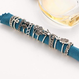 TseenYi Boho Ankle Rings Silver Hamsa Moon Finger Rings Set Opal Stacking Rings Retro Joint Rings Vintage Adjustable Midi Rings Jewellery for Women and Girls, Metal