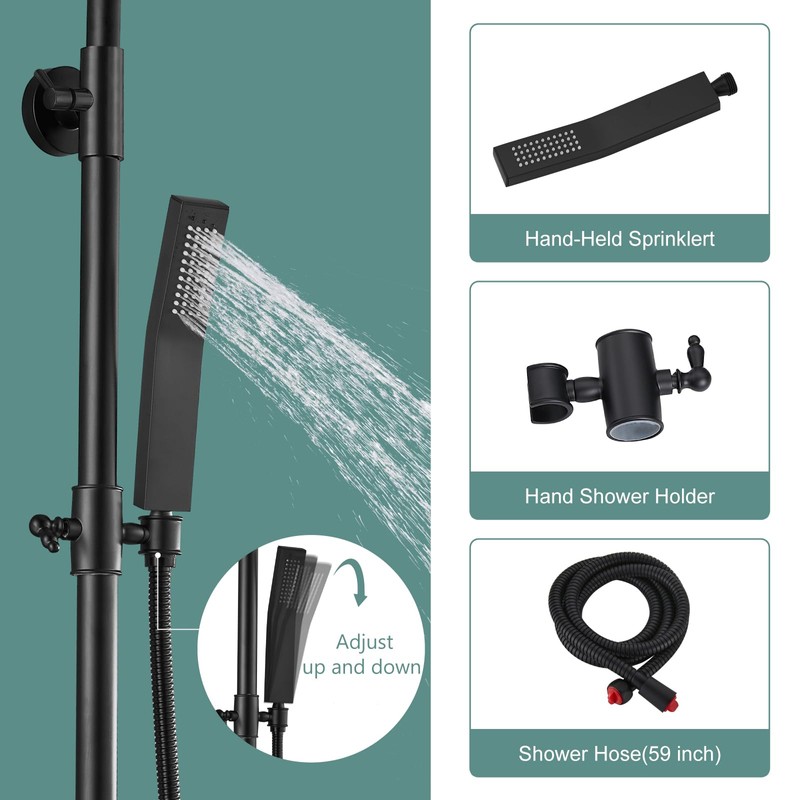 Heyalan Matte Black Exposed Shower System 2 Functional Bathroom Shower