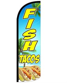 FISH TACOS - Windless Swooper Flag 3x11.5 ft Feather Banner Sign bq