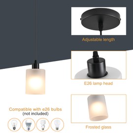 AOJUNSANSAN 3-Pack Industrial Pendant Lighting, Modern Frosted Glass Shade Farmhouse Adjustable Hanging Light Fixtures for Kitchen Island Living Room Bedroom Hallway